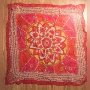 Oscar De La Renta Red Abstract Floral Print Silk Scarf / Throw 32” Square